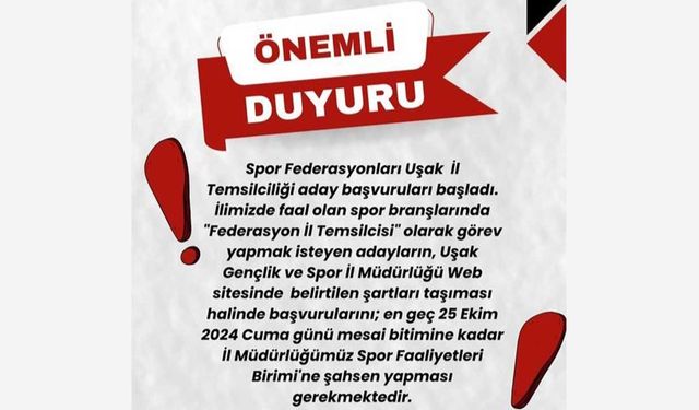 Uşak’ta Federasyon İl Temsilciliği başvuruları başladı