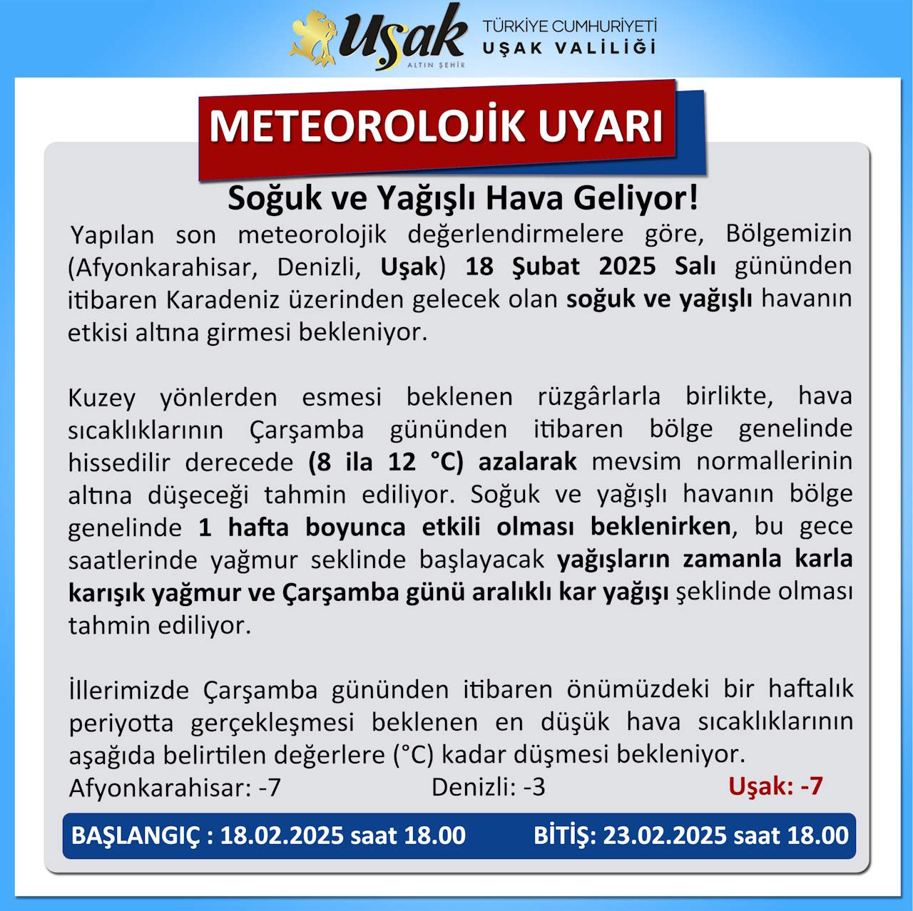 Uşak Valiliği Uyarı